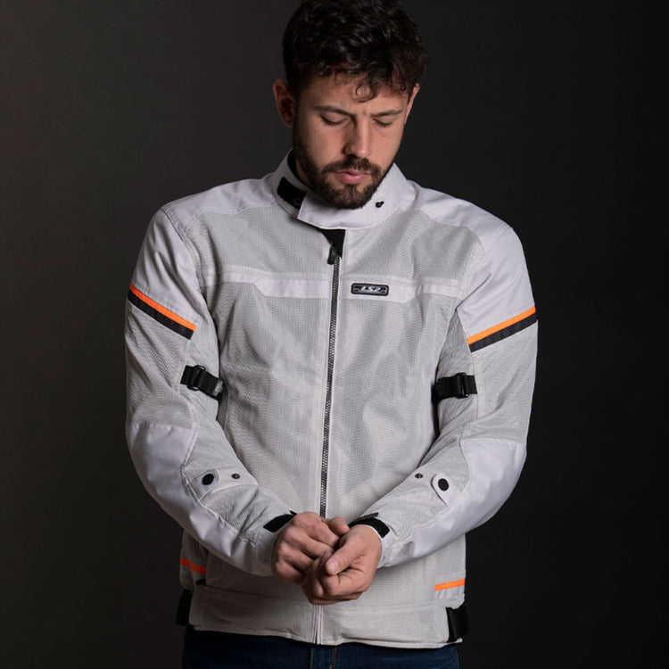 LS2 Riva Men's Jacket - Light Grey / Hi-Vis Orange