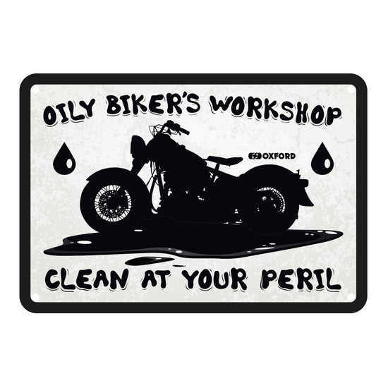 Oxford Garage Metal Sign: Oily Biker's Workshop